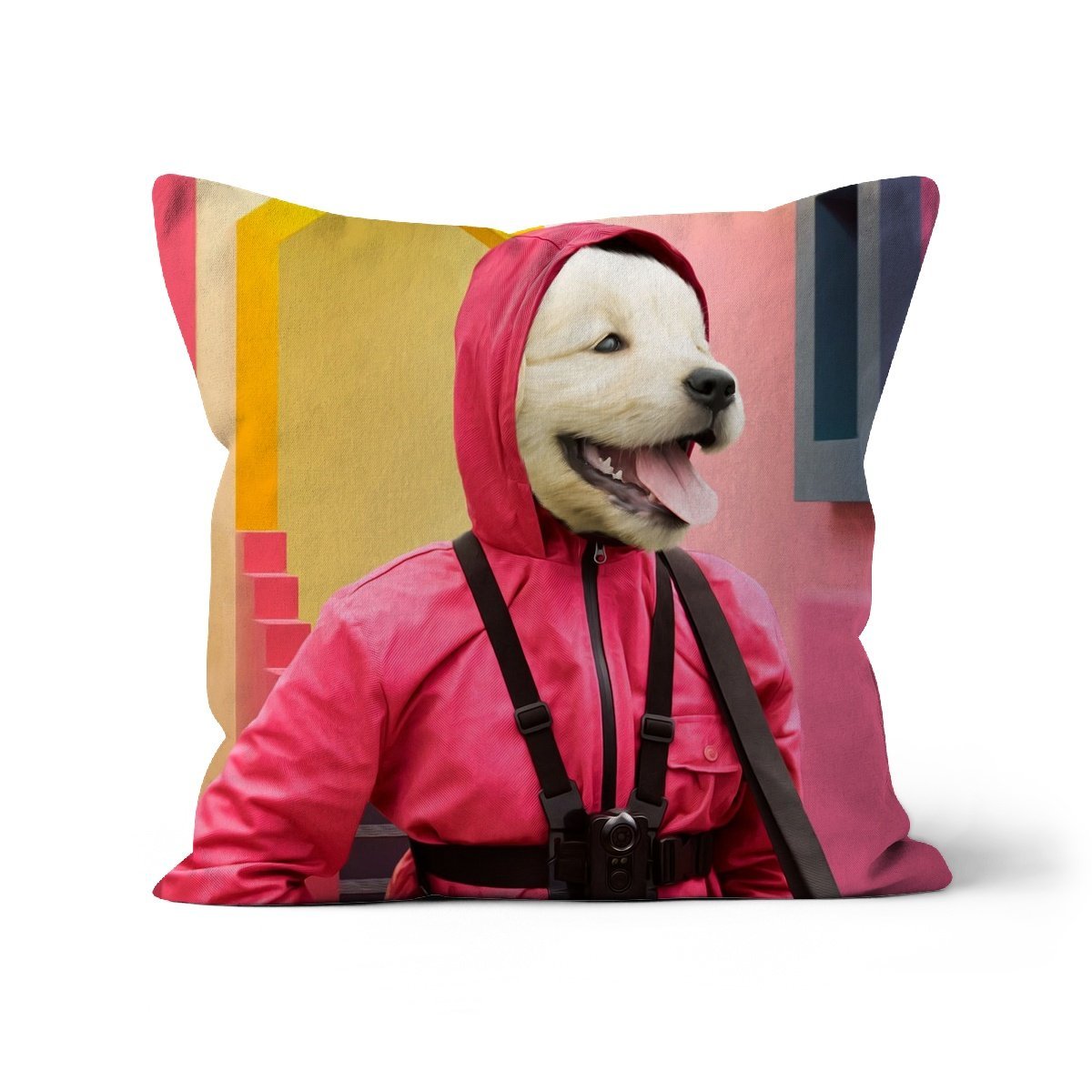 The Guard (Squid Games Inspired): Custom Pet Cushion - Paw & Glory - #pet portraits# - #dog portraits# - #pet portraits uk#paw and glory, pet portraits cushion,pet face pillows, personalised pet pillows, pillows with dogs picture, custom pet pillows, pet print pillow