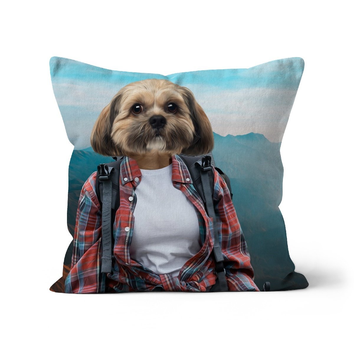 The Hiker: Custom Pet Cushion - Paw & Glory - #pet portraits# - #dog portraits# - #pet portraits uk#paw and glory, custom pet portrait cushion,pet face pillows, pillow personalized, dog personalized pillow, pillow with pet picture, dog pillows personalized