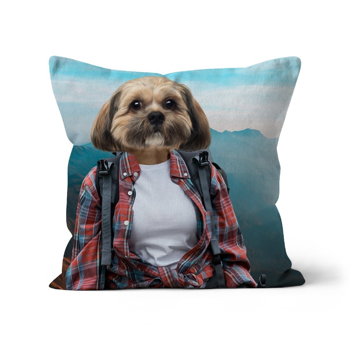 The Hiker: Custom Pet Cushion - Paw & Glory - #pet portraits# - #dog portraits# - #pet portraits uk#paw and glory, custom pet portrait cushion,pet face pillows, pillow personalized, dog personalized pillow, pillow with pet picture, dog pillows personalized