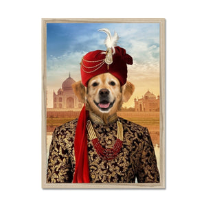 The Indian Raja: Custom Framed Pet Portrait - Paw & Glory, paw and glory, dog picture royalty, funny pet drawings, pet into art, cat painting general, crown and paw photo, dogs uniform, pet portraits