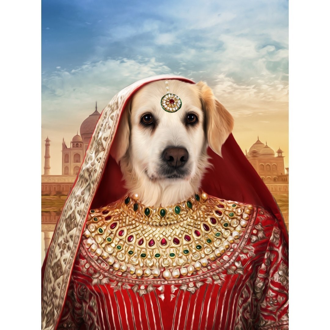 The Indian Rani Digital Portrait - Paw & Glory, paw and glory, personalised dog and owner print, picture of dog painting, small dog portrait, dog and owner art, pet portrait canvas painting, christmas gifts for girlfriend, pet portraits
