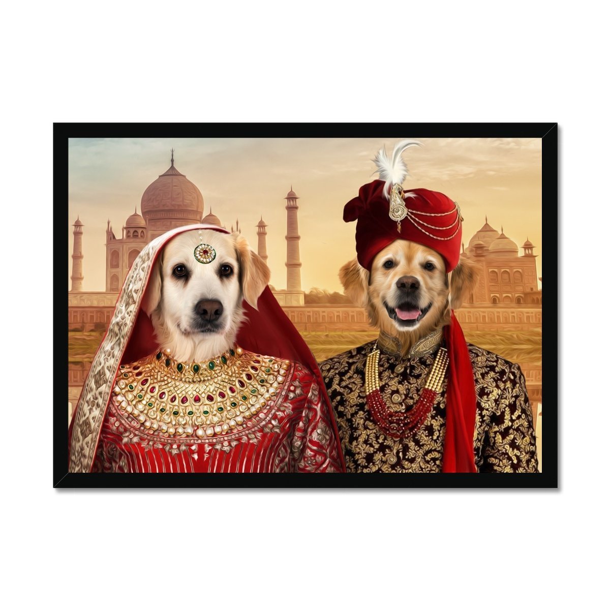 The Indian Royals: Custom Framed 2 Pet Portrait - Paw & Glory, paw and glory, dog painting pictures, happy tails portraits, pet painting in costume, cat painting royal, funny dog canvas art, print your pet uk, pet portrait