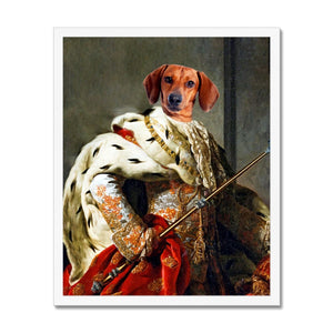 The King: Custom Framed Pet Portrait - Paw & Glory, paw and glory, dog portraits in costume uk, cute pet portraits, animals in uniform, pet painting from photo, portrait with your pet, pet portraits canvas, dog painting instagram, pet portrait