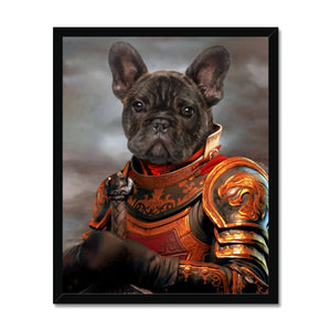The Knight: Custom Framed Pet Portrait - Paw & Glory, paw and glory, pet and human portrait, portraits of pets in costume, pet oil painting, king dog portrait, dog painting uk, dog print picture, pet portrait