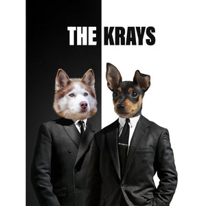The Krays: Custom Pet Digital Portrait - Paw & Glory, paw and glory, dog with crown painting, animal portraits on canvas, animal portraits funny, custom drawing of your dog, pet photo painting, hogwarts dog houses, pet portrait