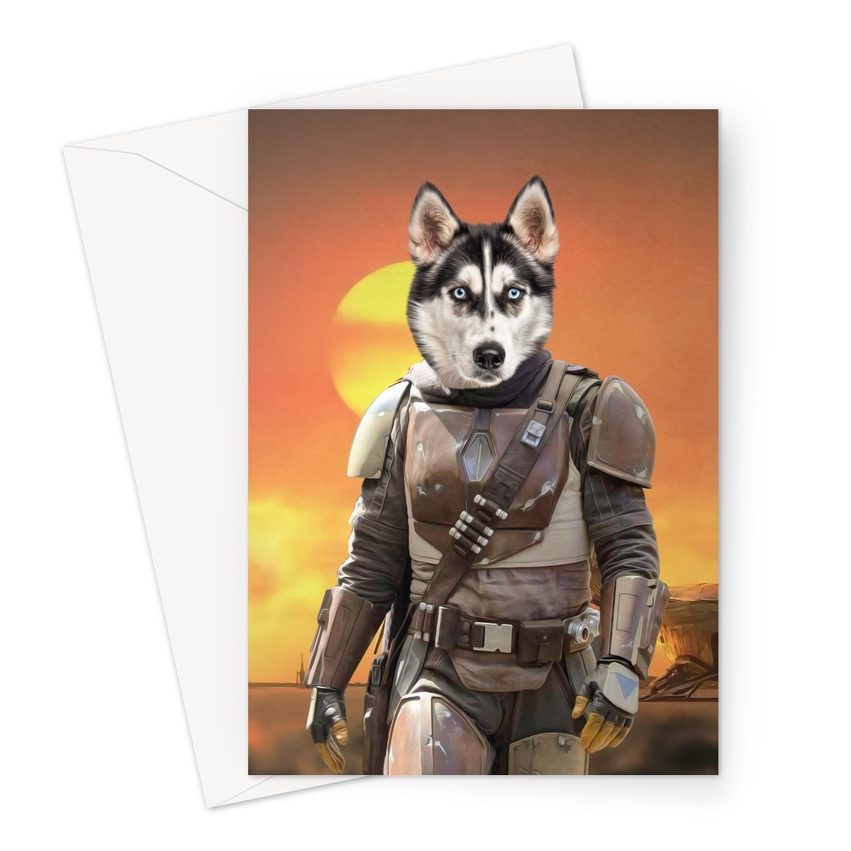 The Mando (Star Wars Inspired): Custom Pet Greeting Card - Paw & Glory - #pet portraits# - #dog portraits# - #pet portraits uk#pet portraits in oil, painting of my dog, custom dogs, paw prints gifts, pet portrait by, canvas pet photos, crown and paw alternative, westandwillow