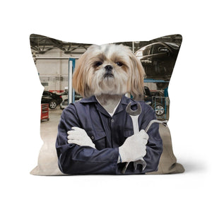 The Mechanic: Custom Pet Cushion - Paw & Glory - #pet portraits# - #dog portraits# - #pet portraits uk#paw & glory, custom pet portrait pillow,dog on pillow, pet print pillow, print pet on pillow, custom cat pillows, pet face pillow