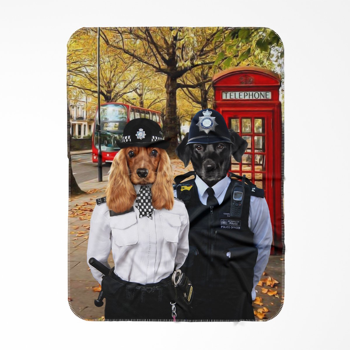 The Met Police Officers: Custom Pet Blanket - Paw & Glory - #pet portraits# - #dog portraits# - #pet portraits uk#Pawandglory, Pet art blanket,print of your dog, puppy paintings, personalised cat blanket painting pet blanket, renaissance dog portraits uk