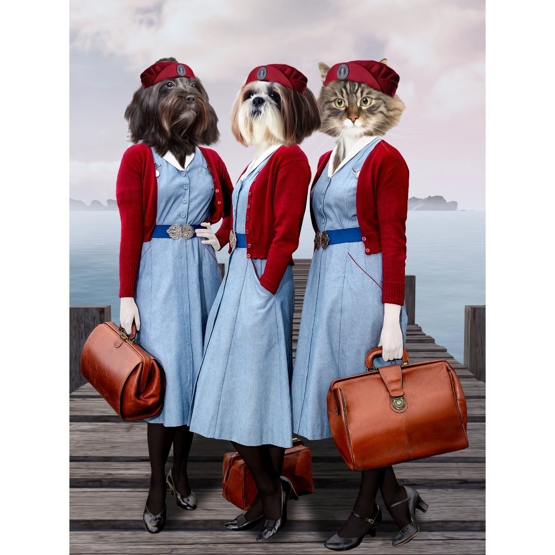 The Midwifes (Call The Midwife Inspired): Custom Digital Pet Portrait - Paw & Glory, pawandglory, pet portraits in oils, cat picture painting, cat picture painting, hogwarts dog houses, best dog artists, digital pet paintings, pet portraits