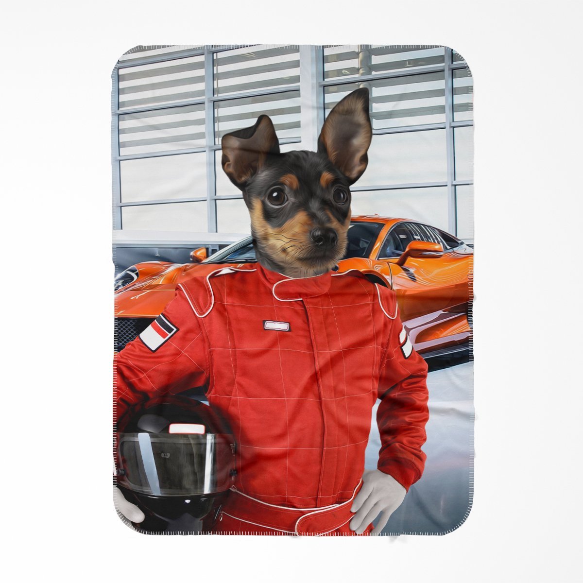The Nascar Racer: Custom Pet Blanket - Paw & Glory - #pet portraits# - #dog portraits# - #pet portraits uk#Paw and glory, Pet portraits blanket,dog caricatures, portrait of pet from photo, Pet gifts, modern pet portraits, oil paintings of dogs