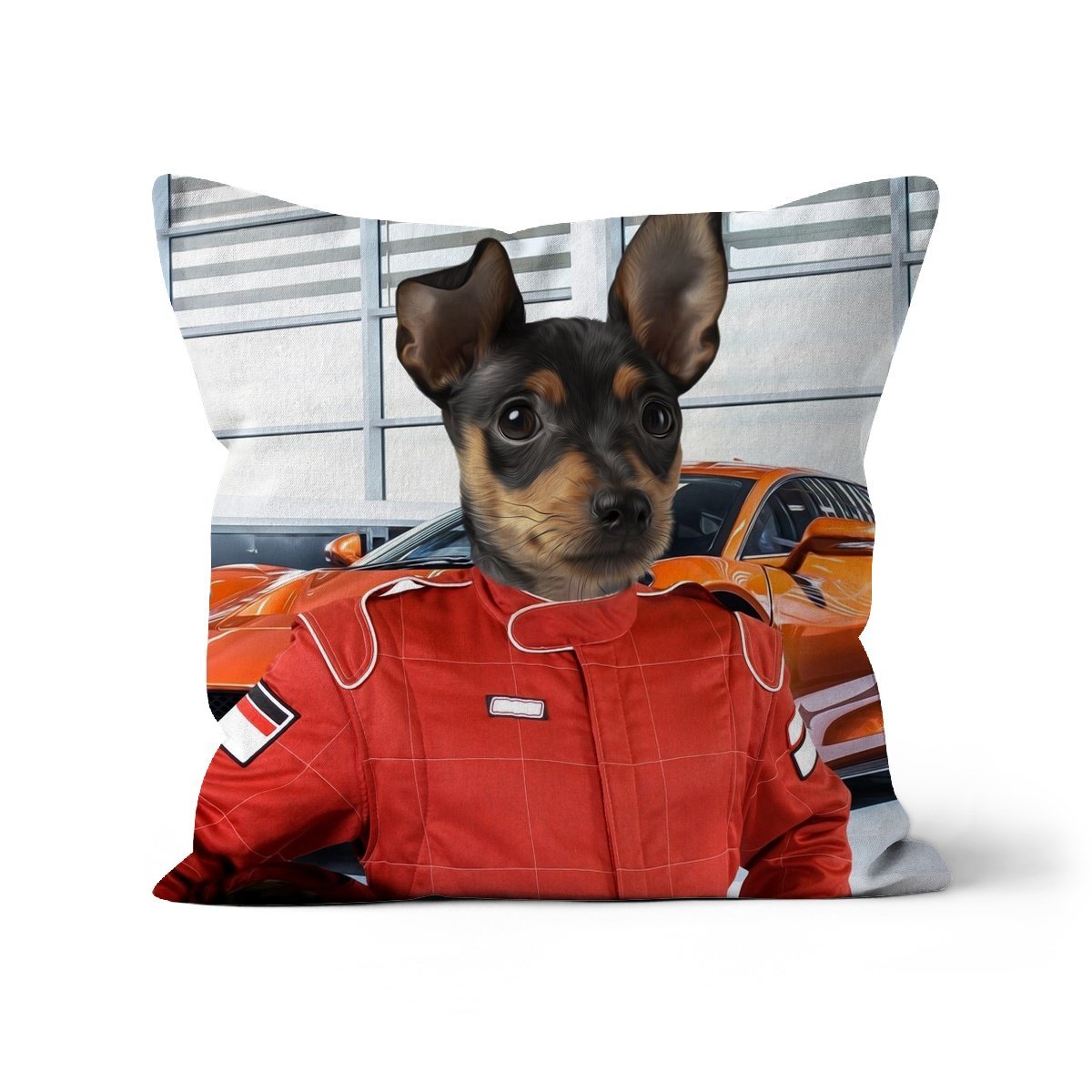 The Nascar Racer: Custom Pet Cushion - Paw & Glory - #pet portraits# - #dog portraits# - #pet portraits uk#paw & glory, pet portraits pillow,dog pillows personalized, pet face pillows, dog photo on pillow, custom cat pillows, pillow with pet picture