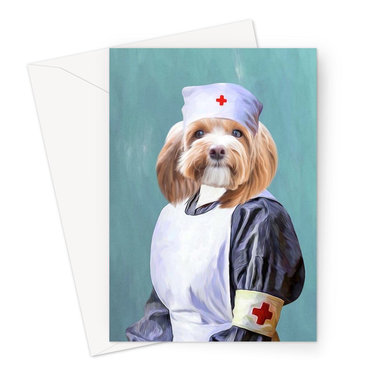 The Nurse: Custom Pet Greeting Card - Paw & Glory - paw and glory, animal portrait pictures, best dog paintings, drawing dog portraits, painting of your dog, pet portraits usa, custom pet paintings, pet portraits