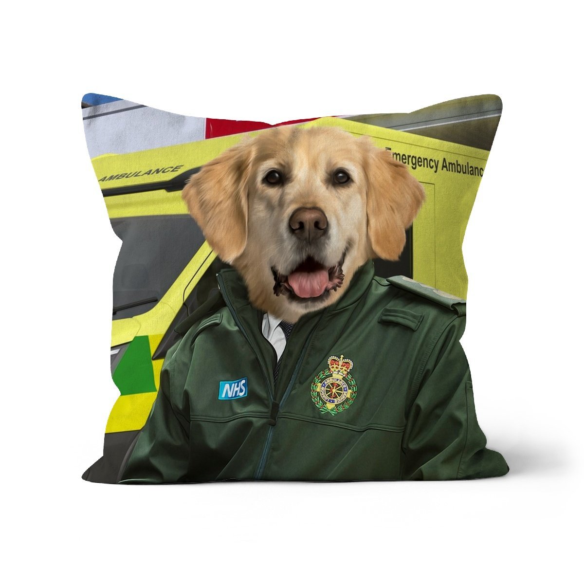 The Paramedic: Custom Pet Cushion - Paw & Glory - #pet portraits# - #dog portraits# - #pet portraits uk#paw and glory, custom pet portrait cushion,dog pillow custom, dog personalized pillow, custom pillow cover, pet face pillow, my pet pillow