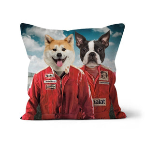 The Race Car Drivers: Custom Pet Cushion - Paw & Glory - #pet portraits# - #dog portraits# - #pet portraits uk#paw and glory, custom pet portrait cushion,pillow personalized, pet face pillows, dog photo on pillow, pet custom pillow, pillows with dogs picture