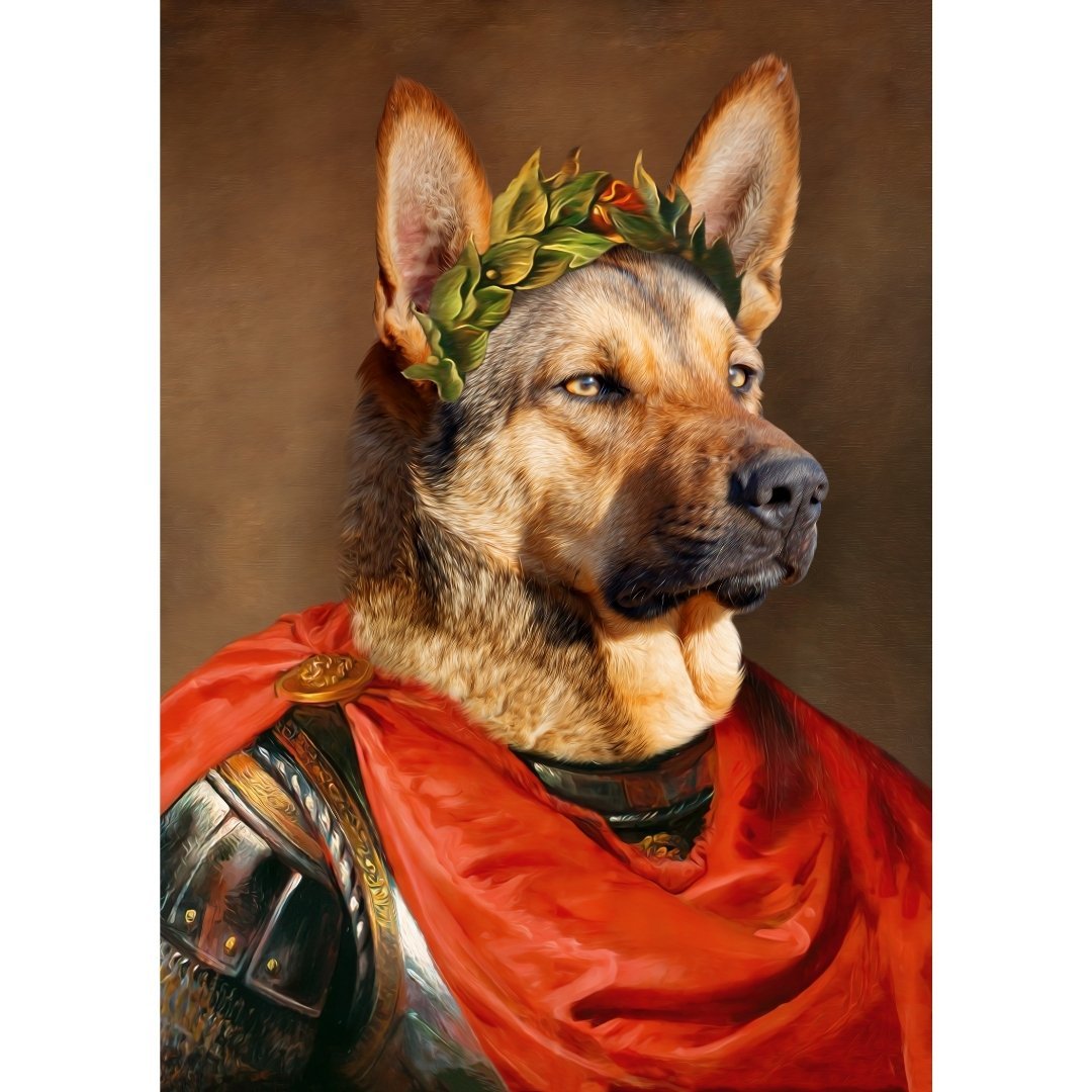 The Roman Emperor Digital Portrait - Paw & Glory, pawandglory, dog portraits colorful, aristocrat dog painting, personalized pet and owner canvas, dog portrait background colors, digital pet paintings, dog portraits admiral, pet portrait