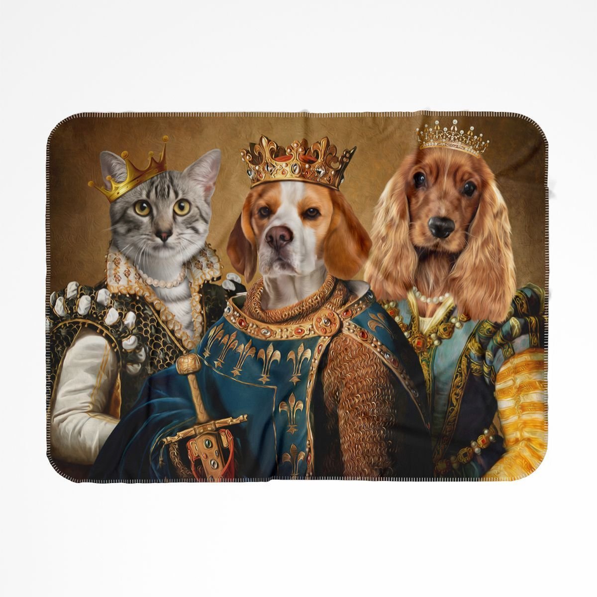 The Royals: Custom 3 Pet Blanket - Paw & Glory - #pet portraits# - #dog portraits# - #pet portraits uk#Paw and glory, Pet portraits blanket,custom pet fleece blanket, pet blanket custom, my pet on a blanket, animal blanket custom, pet on blanket