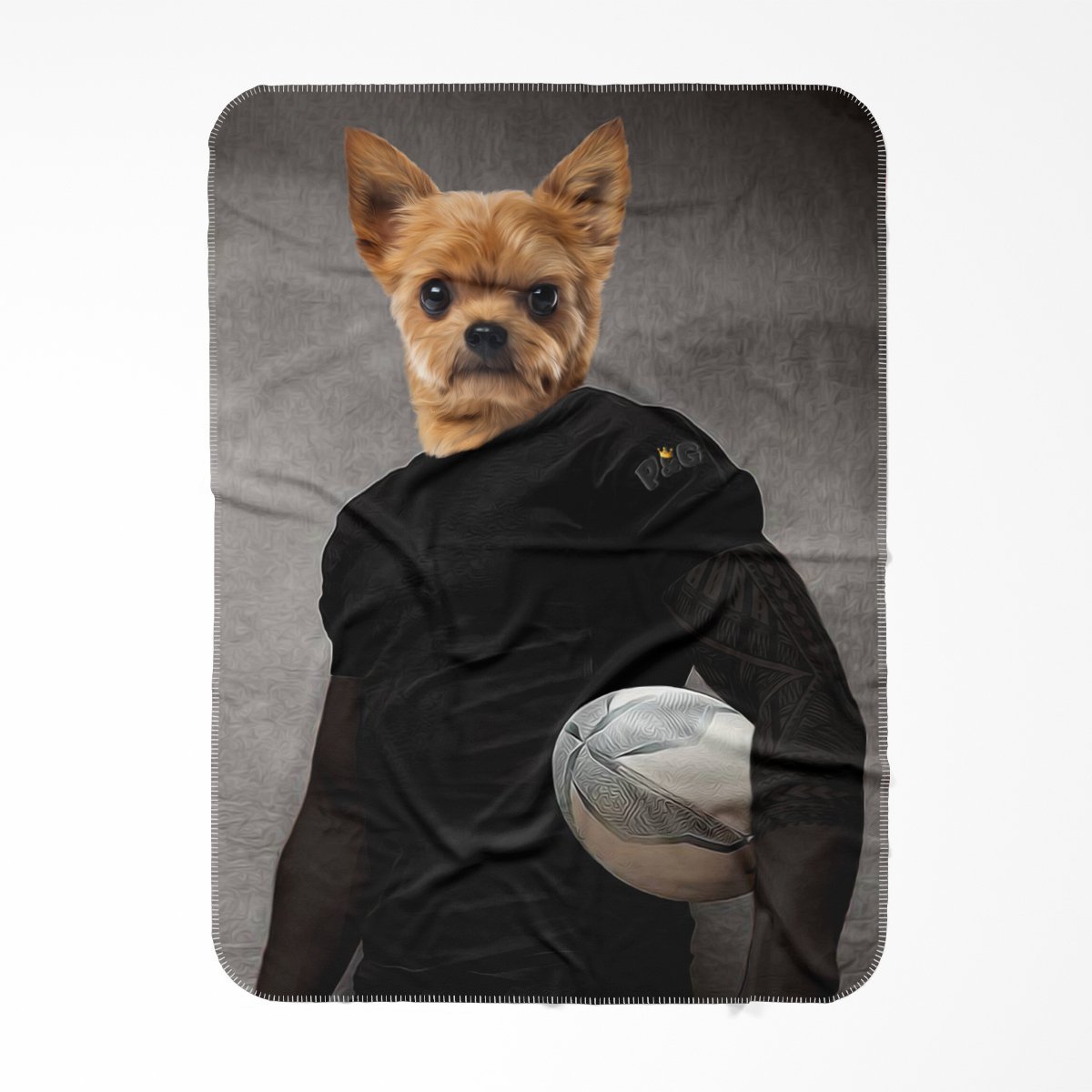 The Rugby Player: Custom Pet Blanket - Paw & Glory - #pet portraits# - #dog portraits# - #pet portraits uk#Paw and glory, Pet portraits blanket,print your pet blanket, custom blanket of your pet, pet custom blanket, get your pet printed on a blanket, pet blanket print