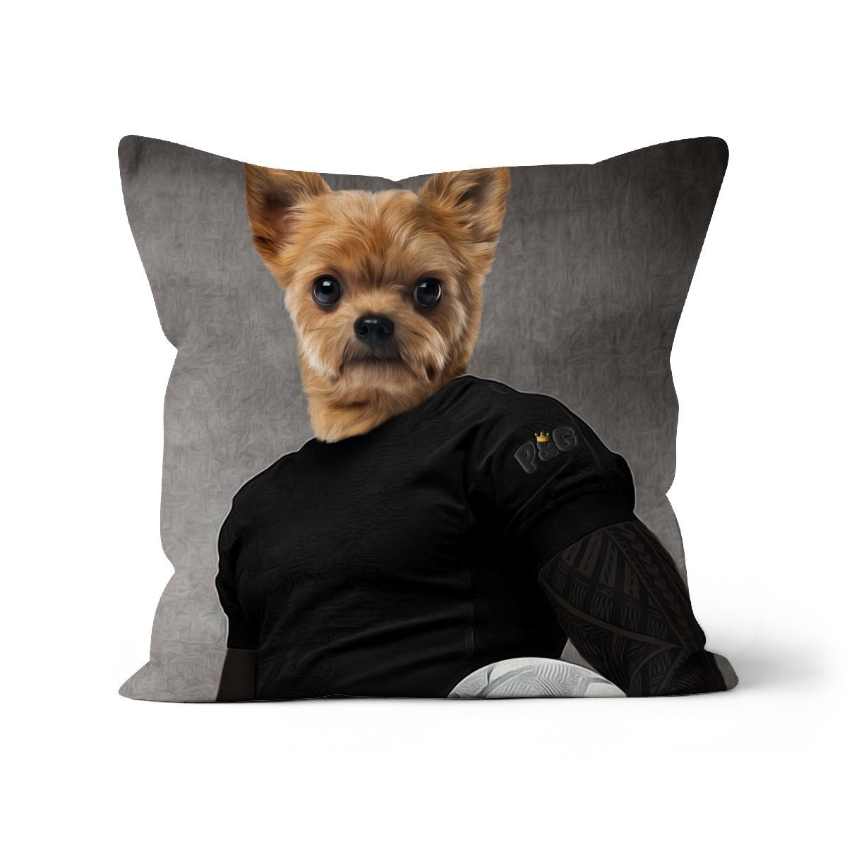The Rugby Player: Custom Pet Cushion - Paw & Glory - #pet portraits# - #dog portraits# - #pet portraits uk#pawandglory, pet art pillow,pillows of your dog, pillow with pet picture, print pet on pillow, pet face pillow, pup pillows
