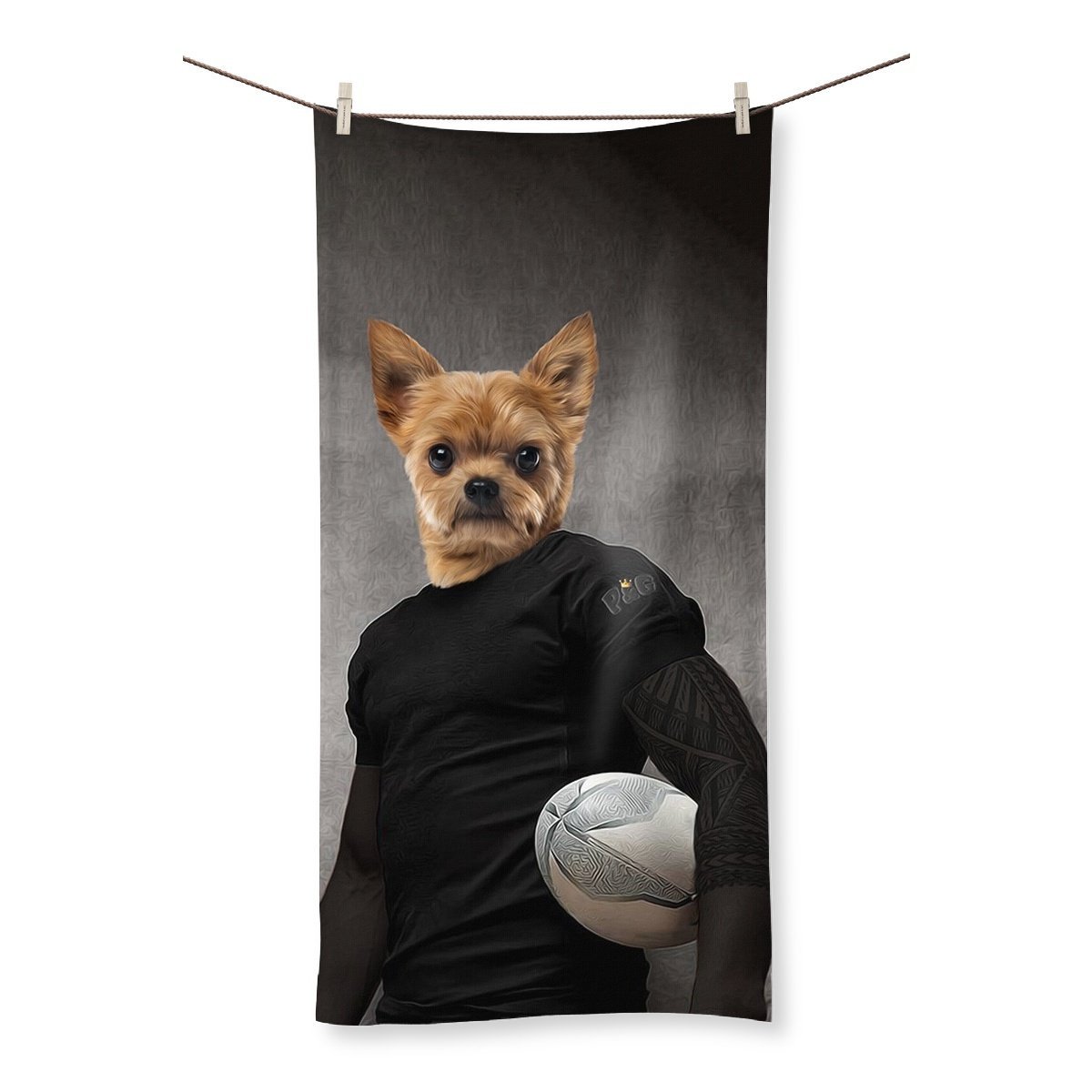 The Rugby Player: Custom Pet Towel - Paw & Glory - #pet portraits# - #dog portraits# - #pet portraits uk#Paw & Glory, pawandglory, aristocrat dog painting, in home pet photography, pet portraits black and white, renaissance cat portrait, dog portrait painting, aristocrat dog painting, pet portrait,pet portraits Towel