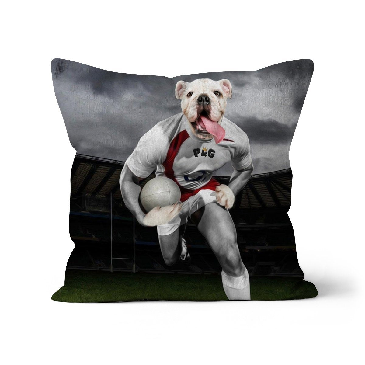 The Rugby Winger: Custom Pet Cushion - Paw & Glory - #pet portraits# - #dog portraits# - #pet portraits uk#paw & glory, pet portraits pillow,pet face pillows, personalised pet pillows, pillows with dogs picture, custom pet pillows, pet print pillow