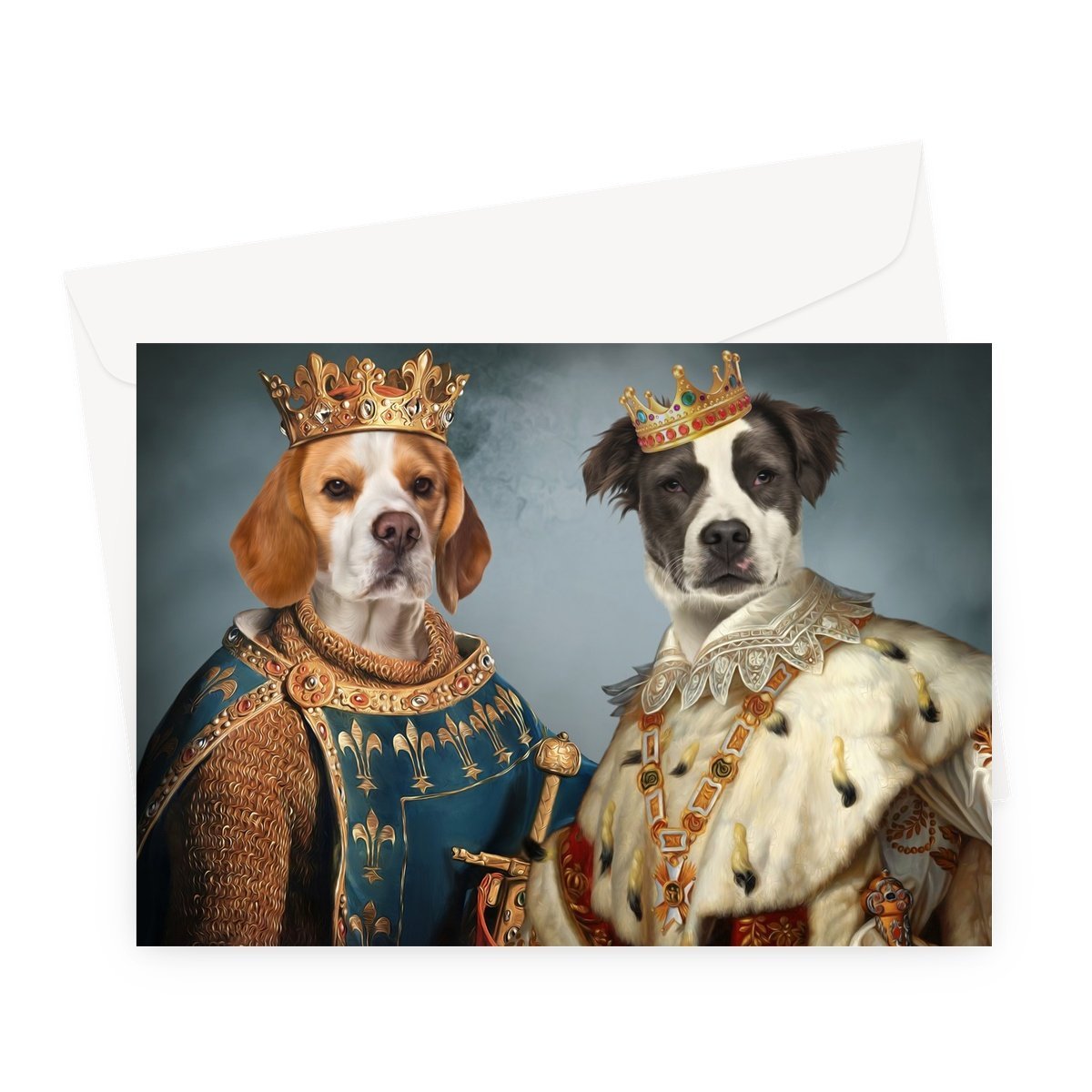 The Rulers: Custom 2 Pet Greeting Card - Paw & Glory - pawandglory, the general portrait, painting pets, custom dog painting, painting pets, for pet portraits, the admiral dog portrait, pet portraits