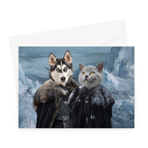 The Rulers (GOT Inspired): Custom Pet Greeting Card - Paw & Glory - paw and glory, custom dog painting, original pet portraits, dog portrait images, cat portrait photography, my pet painting, drawing pictures of pets, pet portraits