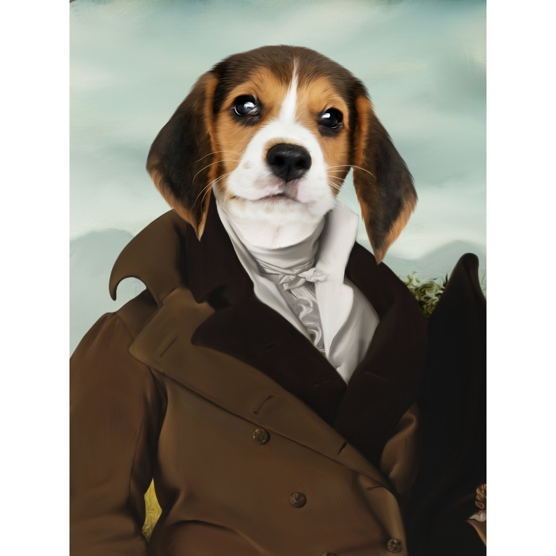 The Scholar: Custom Pet Digital Portrait - Paw & Glory, paw and glory, aristocratic dog portraits, personalised dog drawings, pet portraits harry potter, royal painting of your dog, pet portraits artists near me, custom regal pet portraits, pet portrait