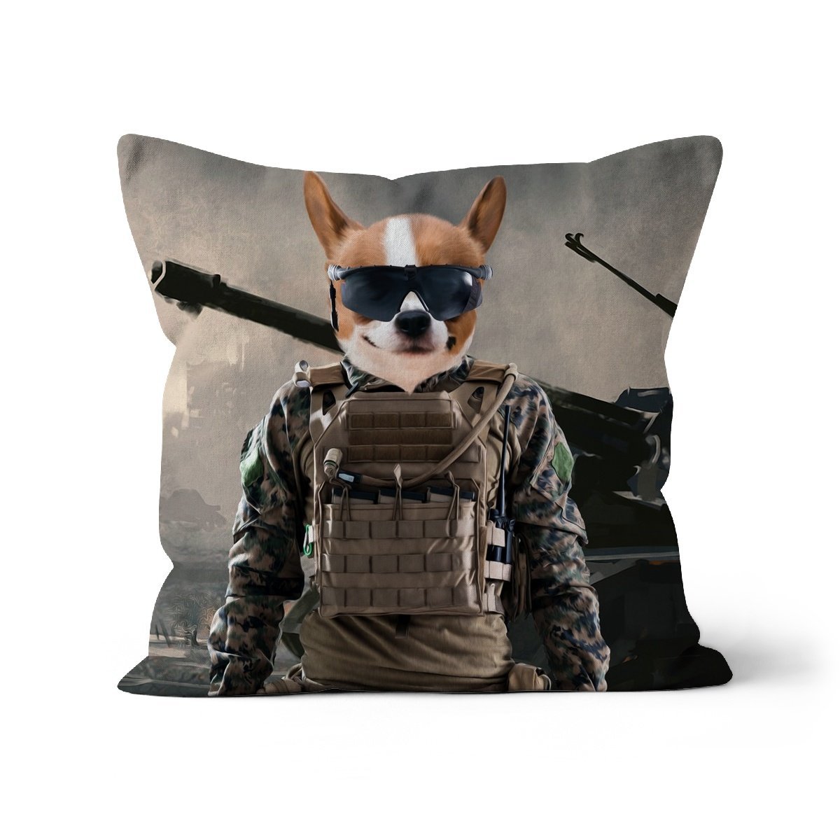 The Soldier: Custom Pet Cushion - Paw & Glory - #pet portraits# - #dog portraits# - #pet portraits uk#pawandglory, pet art pillow,pillow personalized, pet face pillows, dog photo on pillow, pet custom pillow, pillows with dogs picture