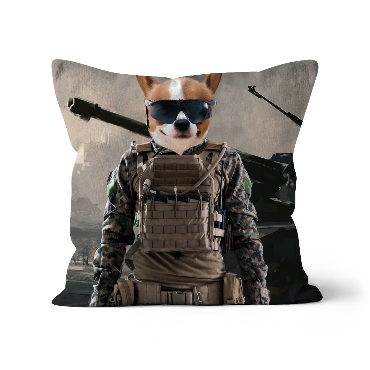 The Soldier: Custom Pet Cushion - Paw & Glory - #pet portraits# - #dog portraits# - #pet portraits uk#pawandglory, pet art pillow,pillow personalized, pet face pillows, dog photo on pillow, pet custom pillow, pillows with dogs picture