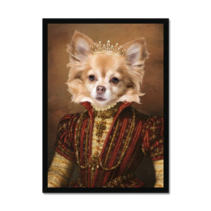 The Spanish Princess: Custom Framed Pet Portrait - Paw & Glory, paw and glory, pet watercolor portraits, paw art, crown and paw the princess, 3 pet portraits, pet pictures on canvas, turn your pet into a renaissance masterpiece, pet portraits