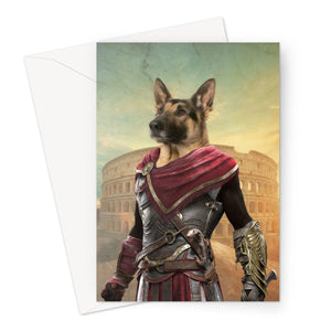 The Spartan: Custom Pet Greeting Card - Paw & Glory - paw and glory, painting pets, aristocratic dog portraits, dog and couple portrait, draw your pet portrait, for pet portraits, funny dog paintings, pet portraits