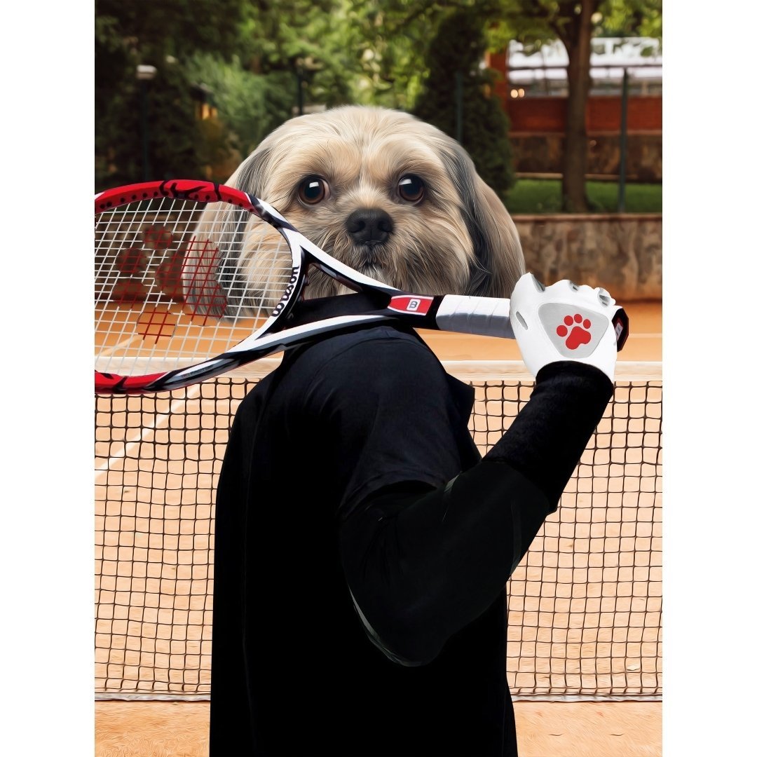 The Tennis Champion: Custom Digital Pet Portrait - Paw & Glory, paw and glory, crown and paw alternative, dog poster custom, painting with dog, puppy painting, pet portraits near me, procreate pet portrait, pet portrait