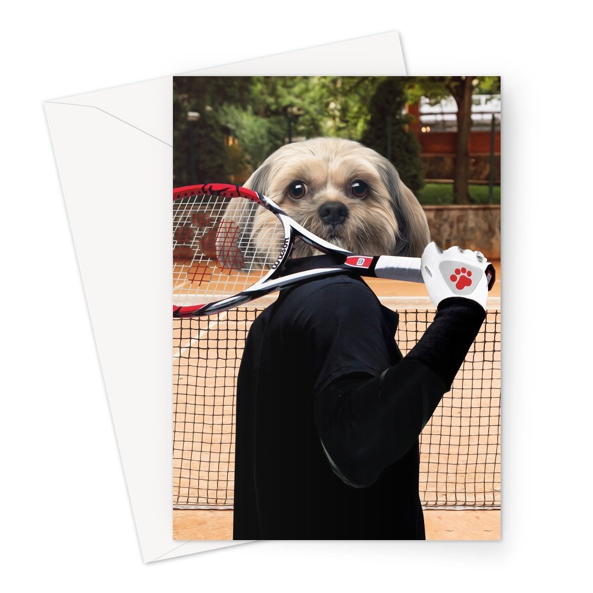 The Tennis Champion: Custom Pet Greeting Card - Paw & Glory - paw and glory, pet portrait singapore, the admiral dog portrait, best dog paintings, louvenir pet portrait, dog astronaut photo, personalized pet and owner canvas, pet portraits