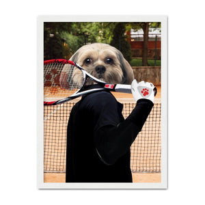 The Tennis Champion: Custom Pet Portrait - Paw & Glory, paw and glory, dog portraits uk funny, dog portraits from photos uk, funny pet portrait canvas, personalized dog portraits, watercolor dog portrait, fancy dog pictures, pet portraits