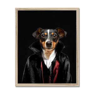 The Vampire: Custom Pet Framed Print - Paw & Glory, paw and glory, custom painting dog, pet paintings in costume, turner & walker, pet portraits from photos prices uk, dog paintings, personalised cat canvas, pet portrait