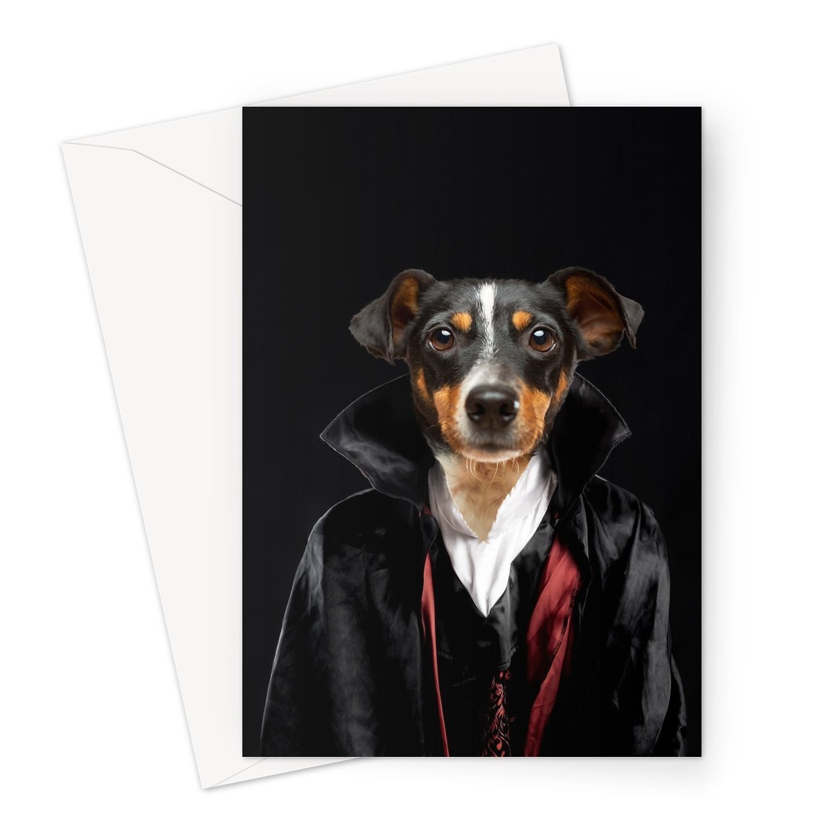 The Vampire: Custom Pet Greeting Card - Paw & Glory - paw and glory, small dog portrait, aristocratic dog portraits, original pet portraits, custom pet paintings, best dog paintings, custom animal portraits, pet portraits