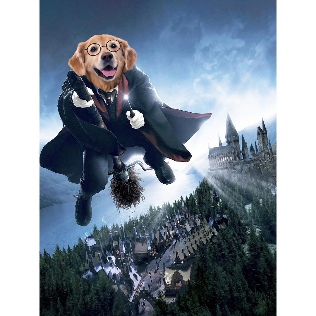 The Wizard (Harry Potter Inspired): Custom Digital Pet Portrait - Paw & Glory, paw and glory, custom pet poster uk, paws pet portraits, funny pet and owner portraits uk, dog portrait gifts, dog portrait print, etsy dog art, pet portrait