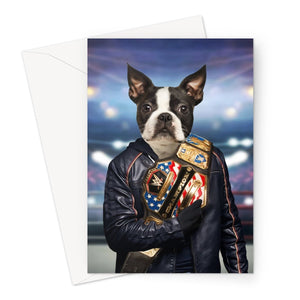 The Wrestler: Custom Pet Greeting Card - Paw & Glory - paw and glory, turn pet photo into canvas art, hogwarts dog houses, pet portraits in oils, small dog portrait, the admiral dog portrait, my pet painting, pet portraits
