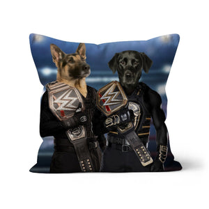 WrestleMania Champs: Custom Pet Cushion - Paw & Glory - #pet portraits# - #dog portraits# - #pet portraits uk#paw & glory, pet portraits pillow,dog shaped pillows, dog on pillow, personalised pet pillows, custom cat pillows, print pet on pillow