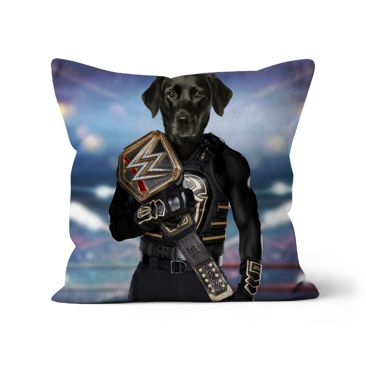 WWE Champ (Roman Reigns Inspired): Custom Pet Cushion - Paw & Glory - #pet portraits# - #dog portraits# - #pet portraits uk#pawandglory, pet art pillow,pet face pillow, custom cat pillows, pet pillow, custom pillow of pet, personalised cat pillow