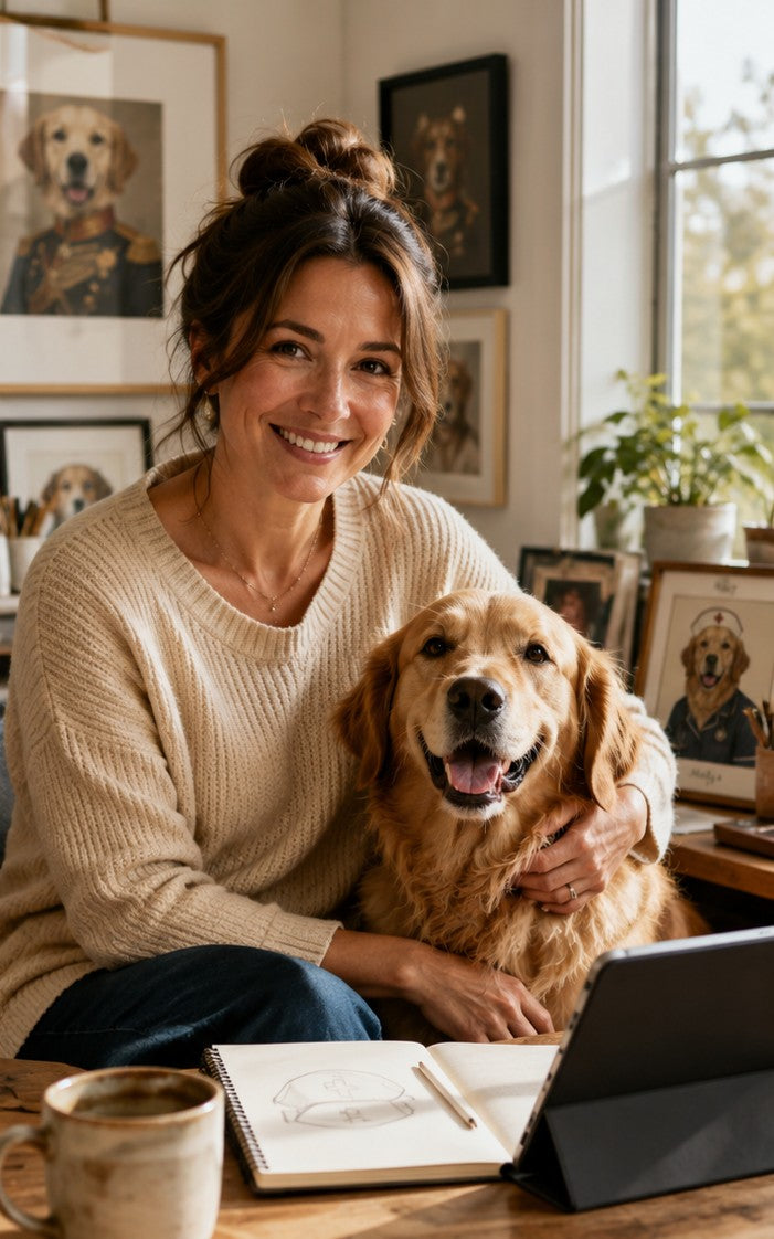 Lucy with Molly in the Paw and Glory studio